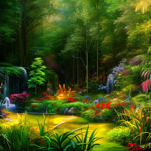 Jungle forest with colourful plants and flowers