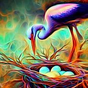 Tucked away in scruffy twigs Lie the eggs that magic brings